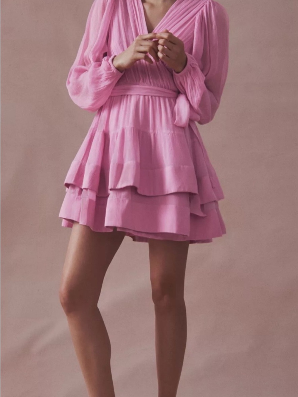 Anthropologie BHLDN Esme V-Neck Long-Sleeve Wrap Chiffon Mini Dress